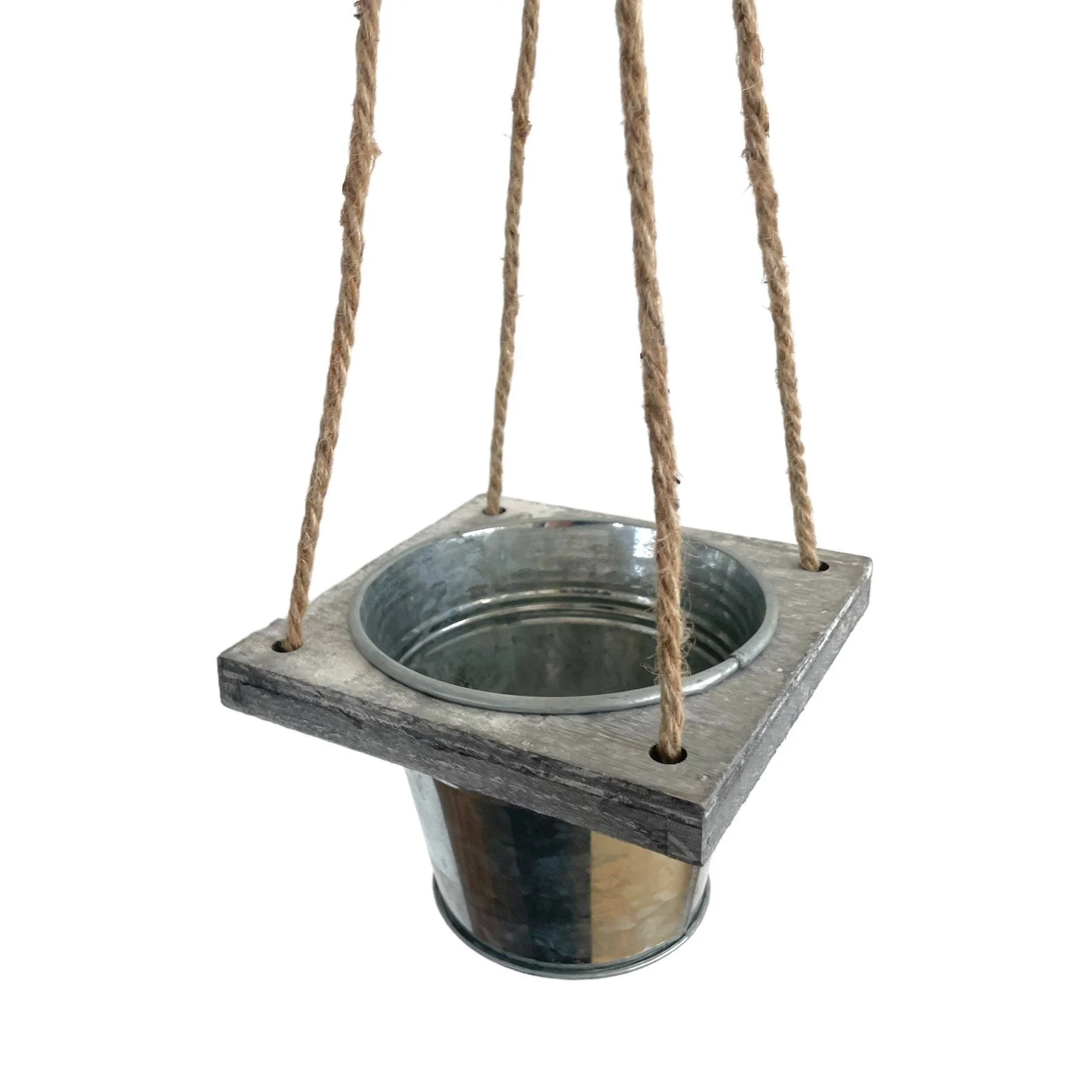 GASPER Hängeampel 60 cm – Übertopf aus Zink & Holz, 1 Topf